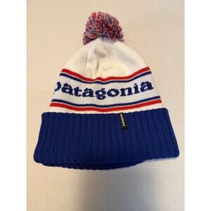 Patagonia Powder Town Pom Pom Beanie Viking Blue Stripe knit Men's Hat- one size